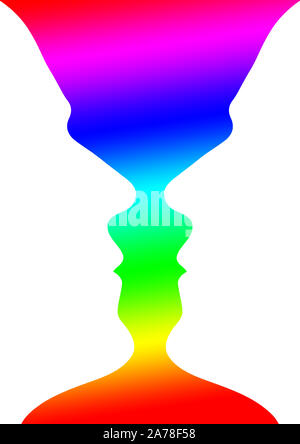 Optical illusion A rainbow vase or two people facing each other Stock Photo