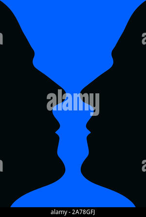 Faces or vase- illusion of two faces appearing like a vase Stock Photo