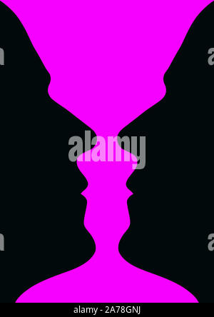 Narcissism mental disorder and Rubin vase, optical illusion,Figure-ground perception, face and vase. Figure-ground organization. Perceptual grouping Stock Photo