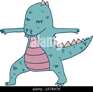 Dinosaur in yoga asanas, hand drawn vector illustration Stock Vector
