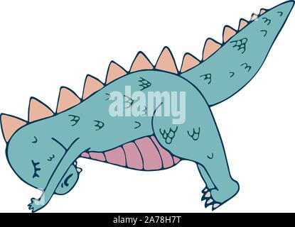 Dinosaur in yoga asanas, hand drawn vector illustration Stock Vector