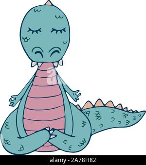 Dinosaur in yoga asanas, hand drawn vector illustration Stock Vector