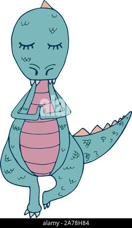 Dinosaur in yoga asanas, hand drawn vector illustration Stock Vector