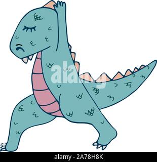 Dinosaur in yoga asanas, hand drawn vector illustration Stock Vector