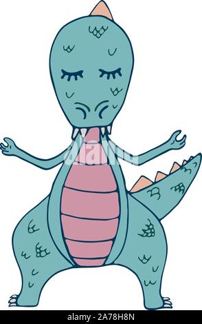 Dinosaur in yoga asanas, hand drawn vector illustration Stock Vector