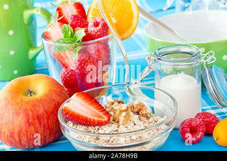 Oat flakes,  fruits and yogurt Stock Photo