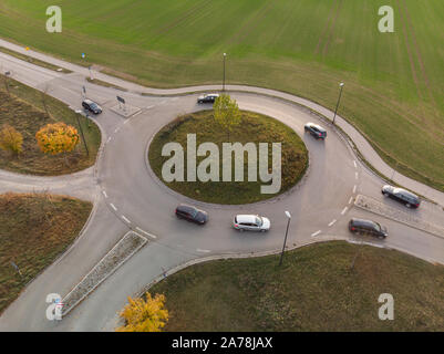 Aerial view of roundabout traffic with cars Stock Photo - Alamy
