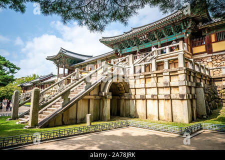 Bulguksa temple entrance view with stairway leading to Jahamun gate in Gyeongju South Korea Stock Photo