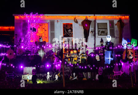 Residential home with Halloween decorations Stock Photo