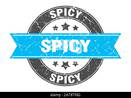 spicy round stamp with turquoise ribbon. spicy Stock Vector