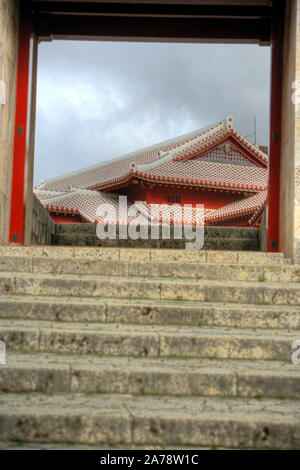 Shurijo on Okinawa, in the 14th century built palace of the kingdom Ryukyu. Several times burned, destroyed in 1945 in the Schlaughs of Okinawa almost completely, it was reconstructed in 1992. Since 2000 World Heritage Site. The red roof tiles are typical of Ryukyu's construction. | usage worldwide Stock Photo