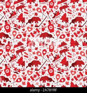 Canada sign and symbol, graphic elements flat icons set in seamless pattern. Stock Vector