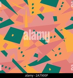 Abstract geometric triangles and rectangles design in teal, pink, yellow and orange. Seamless vector pattern. Great for wellness, spa, cosmetics Stock Vector