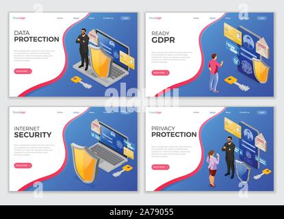 Personal Data Security Landing Page Template Stock Vector
