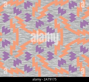 Gray Marl Heather Seamless Repeat Vector Pattern Swatch with Neon Orange and Purple Polygonal Geometric Shapes Stock Vector