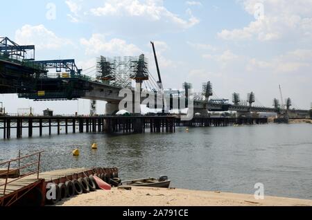 New bridge under construction over the Zambezi river between Botswana and Zambia Kanungula Africa Stock Photo