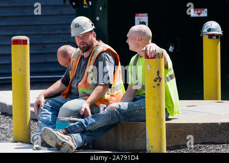 Canada, halifax .Nova scotia Construction workers having lunch break. Stock Photo