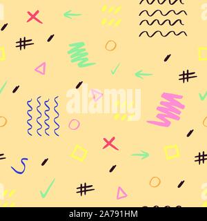 Handdrawn colorful brush stroke seamless pattern. Memphis style pattern. Abstract background. Stock Vector