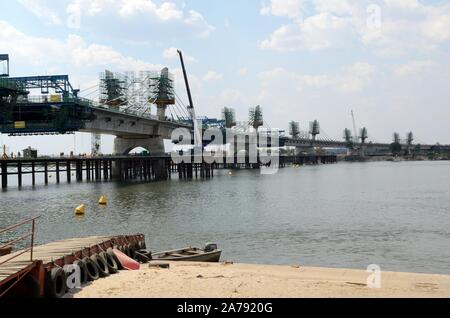 New bridge under construction over the Zambezi river between Botswana and Zambia Kanungula Africa Stock Photo