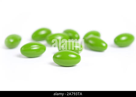 Moringa Oleifera or Malunggay oil capsules on white background Stock Photo
