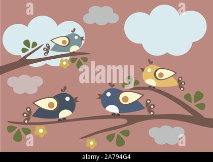 Trees with no leaves. Continuous Pattern. Partly Seamless. Vector Illustration Stock Vector