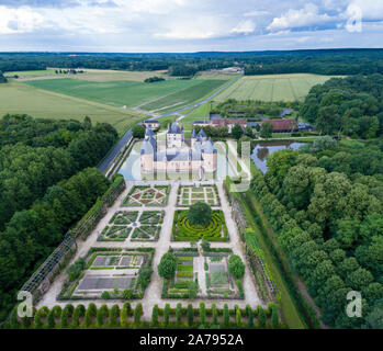 France, Loiret, Chilleurs aux Bois, Chateau de Chamerolles Park and Gardens, the Jardin Renaissance (aerial view) // France, Loiret (45), Chilleurs-au