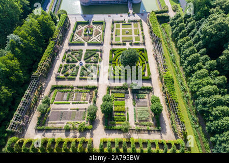 France, Loiret, Chilleurs aux Bois, Chateau de Chamerolles Park and Gardens, the Jardin Renaissance (aerial view)