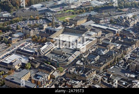 aerial view of the Halifax town centre skyline, West Yorkshire, UK ...