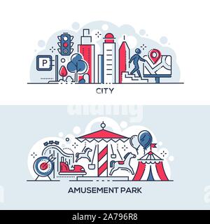Modern city and amusement park banner template Stock Vector