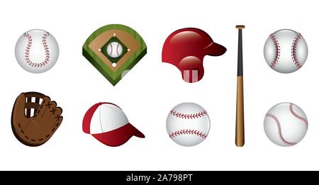 bundle of baseball and icons Stock Vector