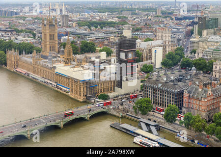 Aerial view, Houses of Parliament, Big Ben the Elizabeth Tower and the Thames, Westminster from above, London, UK Stock Photo