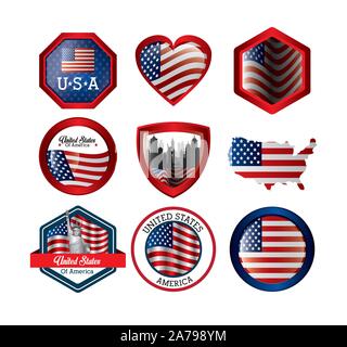 bundle of united states of america emblems Stock Vector