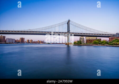 Beautiful sunset view of Manhattan bridge, view from dumbo area in Brooklyn Stock Photo