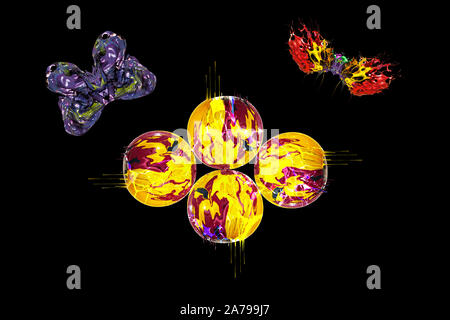abstract color splash and paint balls isolated on black background Stock Photo
