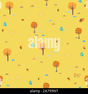 Cute Autumn Pattern with small trees on modern dotted background. Vector Illustration Stock Vector