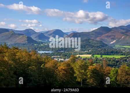 View from Latrigg looking towards Derwentwater near Keswick Lake District National Park Cumbria England UK United Kingdom GB Great Britain Stock Photo