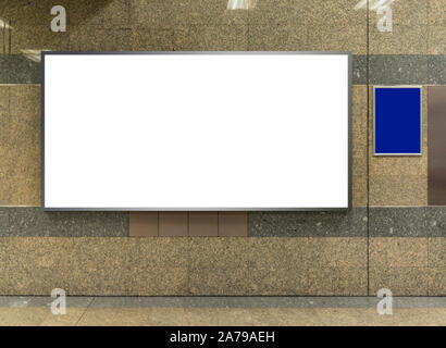 Big blank banner poster billboard for advertising, banner lightbox on the wall. Stock Photo