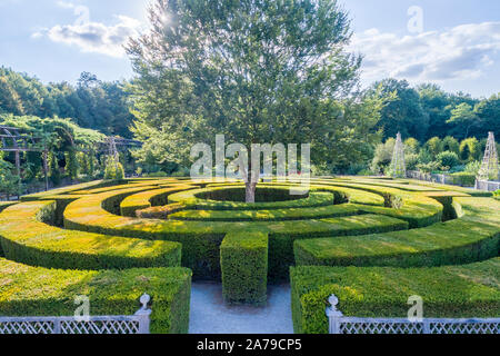 France, Loiret, Chilleurs aux Bois, Chateau de Chamerolles Park and Gardens, castle and the Jardin Renaissance, labyrinth made of yews hedges (Taxus b