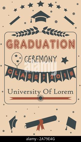 Graduation Party Ceremony on paper background. Vector Illustration Stock Vector