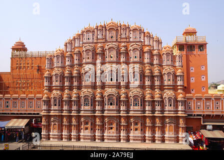 The Hawa Mahal or Palace of Winds in Jaipur, Rajasthan, India is one of the must sees for tourists. Stock Photo