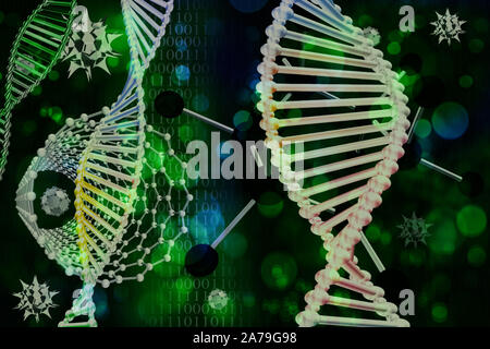 DNA Molecular Background Green Black with Binary Code Stock Photo