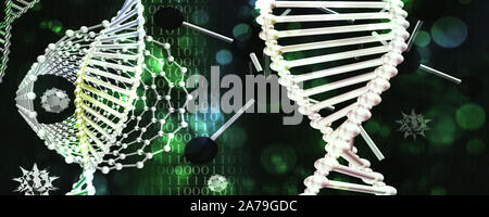 DNA Molecular Background Green Black with Binary Code Stock Photo