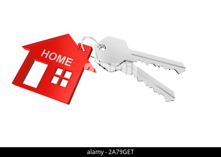 3D key ring with house hanger on white background Stock Photo