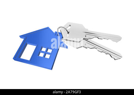 3D key ring with house hanger on white background Stock Photo