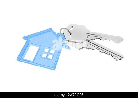 3D key ring with house hanger on white background Stock Photo