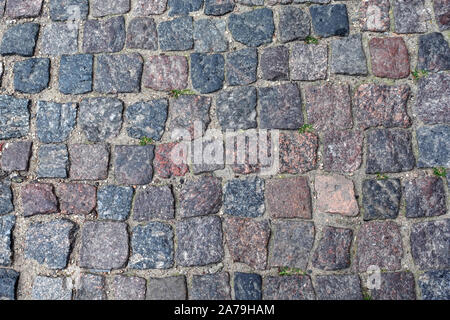 Old paving cobblestone outdoors as background top view close up Stock Photo
