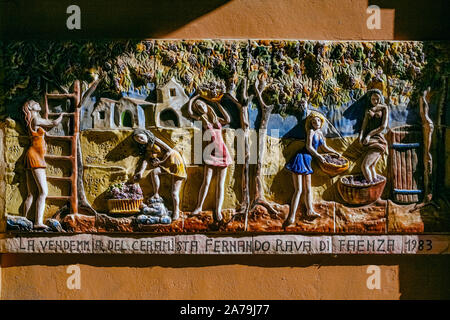 Italy Emilia Romagna Dozza -  Opera in Ceramic by Fernando Rava of Faenza -  representing the harvest Stock Photo
