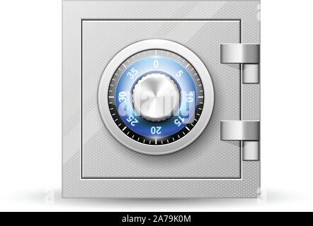 Safe with combination lock - vault strongbox, lock box with turning knob with numbers Stock Vector