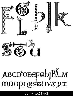 Old vintage letter monogram alphabet, 12th century Stock Photo