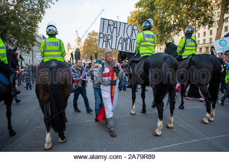 London, UK. 31st Oct, 2019. A Leave mans Leave march has taken place at Westminster in protest at the failure to deliver Brexit. There wasa heavy police presence at the protest and arrests were made. Credit: Clearpix/Alamy Live News Stock Photo